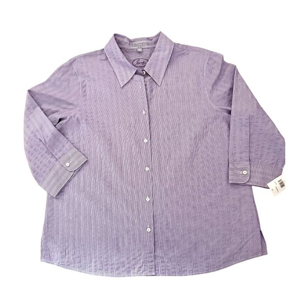 Foxcroft Womens Size XL Purple Textured Cotton Button Up Shirt NWT Collar Blouse - Picture 1 of 11